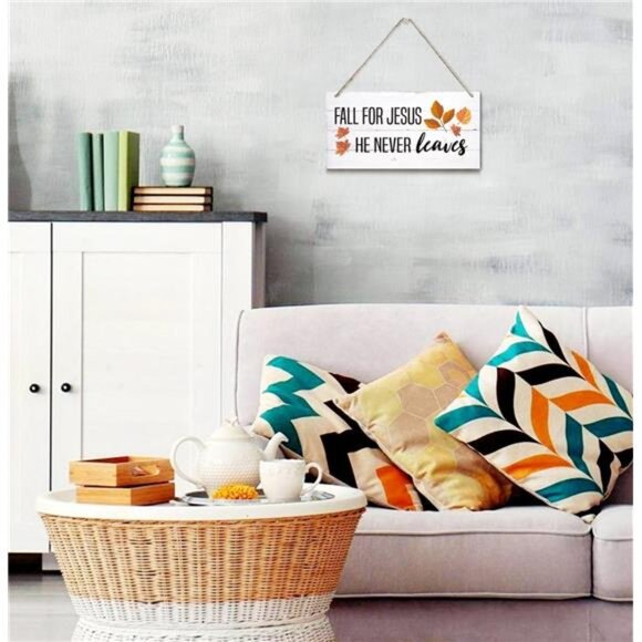 Fall Hanging Wood Sign - 'Fall for Jesus, He Never Leaves' Thanksgiving‎ Decor - Picture 4 of 6